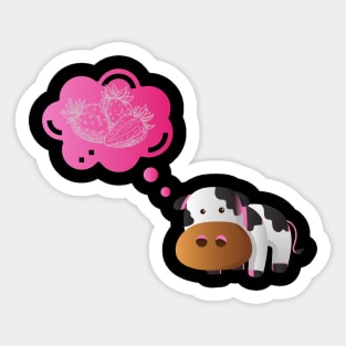 Strawberry Cow Thinking, Cute , Cartoon Sticker